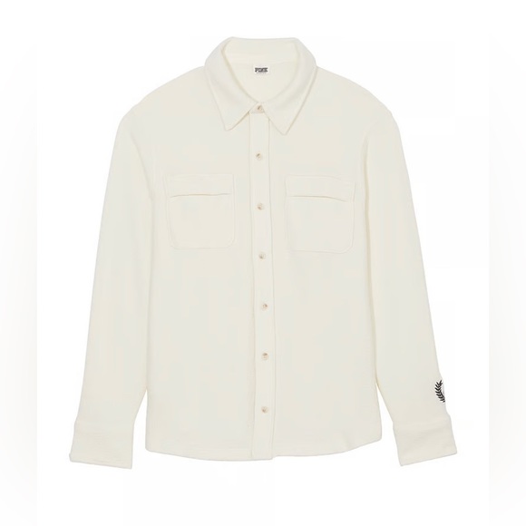 PINK by VS Reversed Fleece Buttoned Shacket in Color Cream Size Large 🆕 - Picture 3 of 6